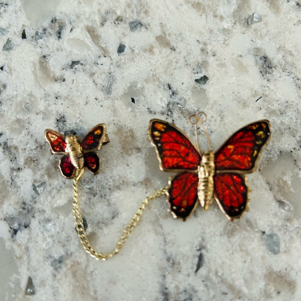 Vintage-Style Gold-Tone Butterfly Brooch Duo